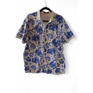 SSLR Men’s Blue White Floral Short Sleeve Button Up Shirt Size XXL